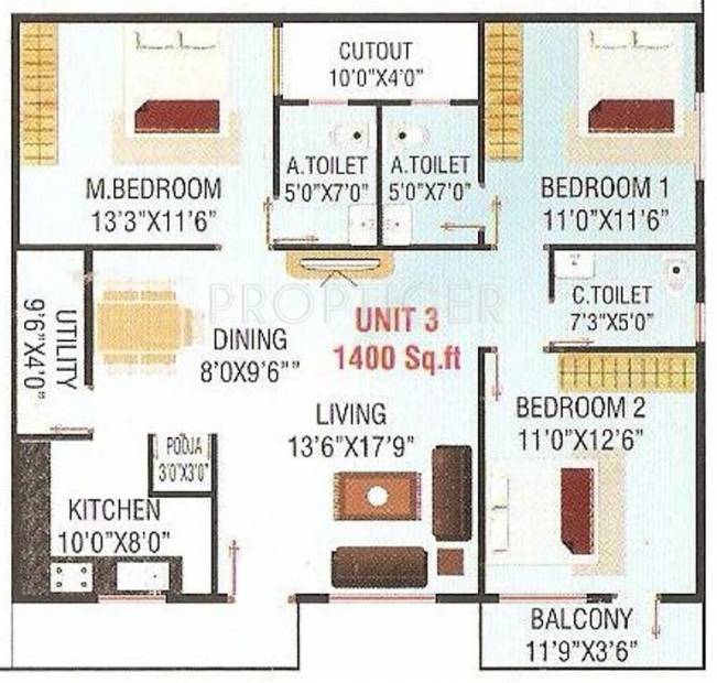 i1 SLR Residency (3BHK+3T (1,400 sq ft) 1400 sq ft)