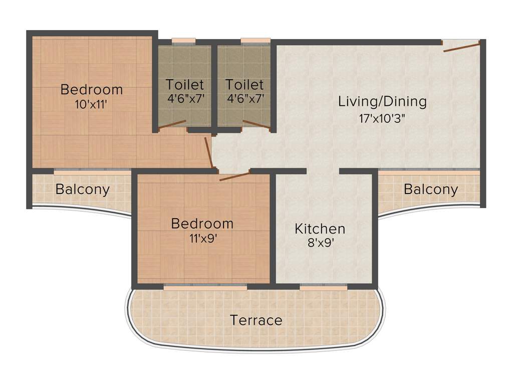 Paradise Sai Riverdale (2BHK+2T (1,115 sq ft) 1115 sq ft)