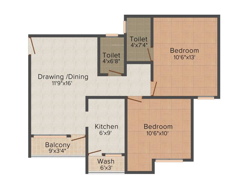 Fortune Builders Divine City 2BHK+2T (894 sq ft)