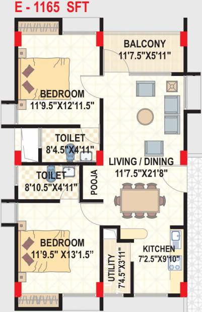 Neptune Summit 696 (2BHK+2T (1,165 sq ft)   Pooja Room 1165 sq ft)