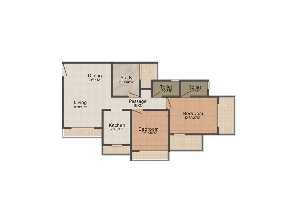 Neminath Ocean View (2BHK+2T (1,250 sq ft)   Study Room 1250 sq ft)