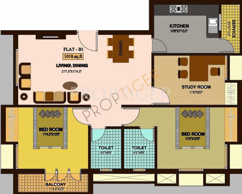 Sreenivas Dhanalakshmi (2BHK+2T (1,018 sq ft)   Study Room 1018 sq ft)