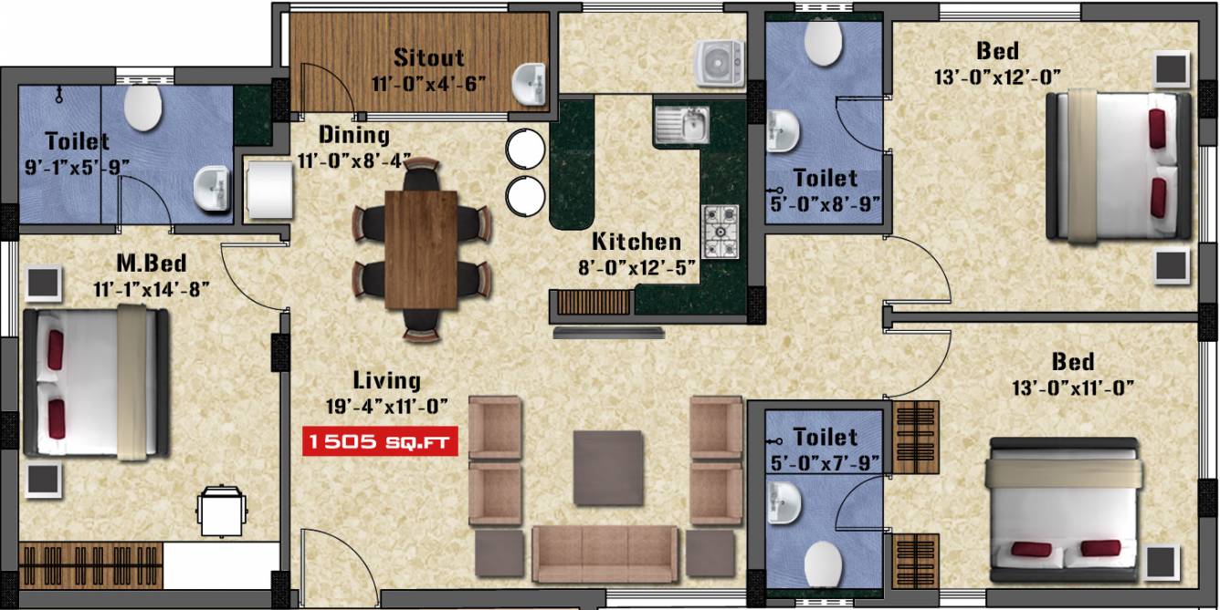 Kanya Park View (3BHK+3T (1,505 sq ft) 1505 sq ft) Kanya Park View (3BHK+3T (1,505 sq ft) 1505 sq ft)