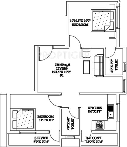 CC Balaji Enclave (2BHK+2T (786 sq ft) 786 sq ft)
