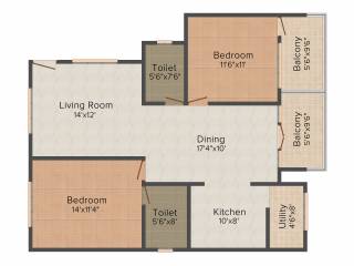 BM Magnolia Park (2BHK+2T (1,280 sq ft) 1280 sq ft)