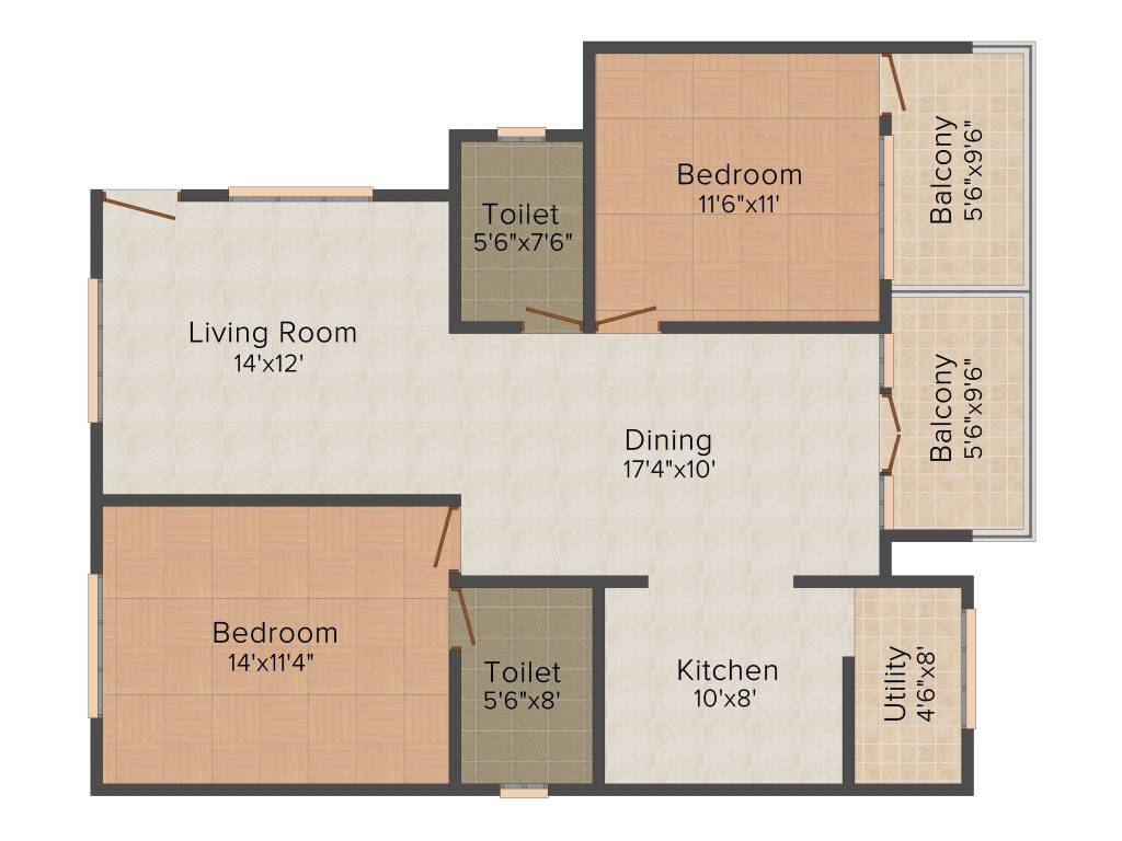 BM Magnolia Park (2BHK+2T (1,280 sq ft) 1280 sq ft)