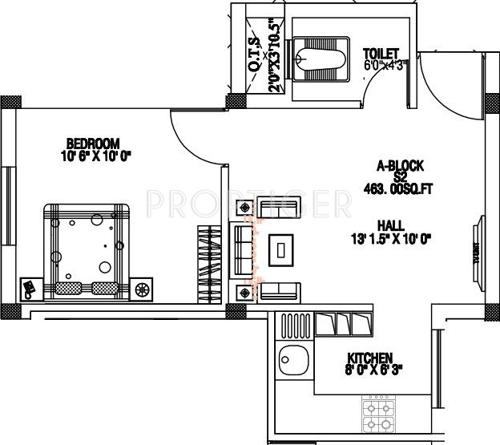 CC Anugraha (1BHK+1T (463 sq ft) 463 sq ft)