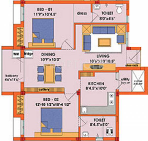 Indira Tranquil (2BHK+2T (1,070 sq ft) 1070 sq ft)