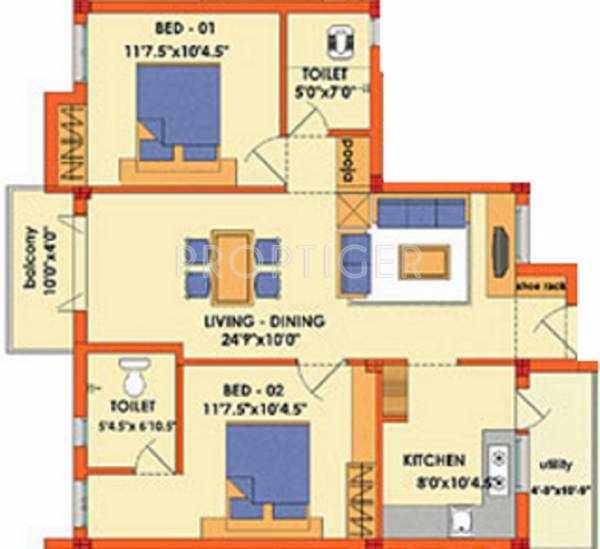 Indira Tranquil (2BHK+2T (1,080 sq ft)   Pooja Room 1080 sq ft)