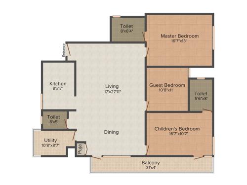 Puja Wilson Garden (3BHK+3T (1,532 sq ft) 1532 sq ft)