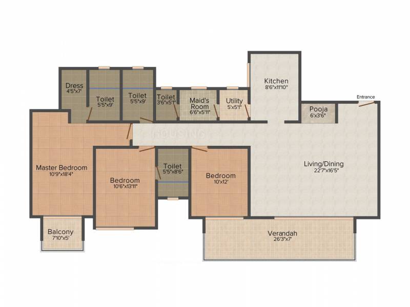 Hiranandani Hill Crest (3BHK+3T (2,233 sq ft)   Servant Room 2233 sq ft)