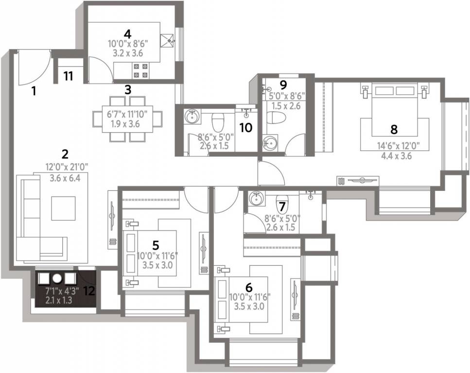 Hiranandani Edina (3BHK+3T (1,445 sq ft) 1445 sq ft)