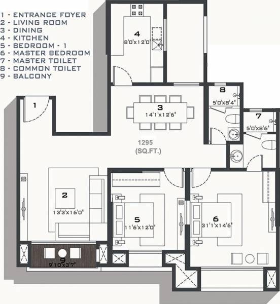 Hiranandani Brentwood (2BHK+2T (1,295 sq ft) 1295 sq ft) Hiranandani Brentwood (2BHK+2T (1,295 sq ft) 1295 sq ft)
