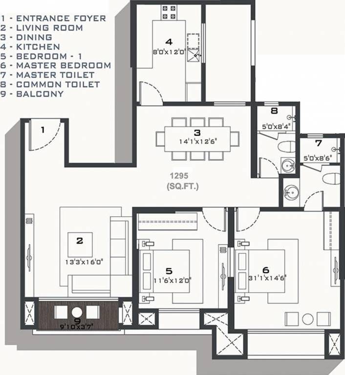 Hiranandani Brentwood (2BHK+2T (1,295 sq ft) 1295 sq ft)