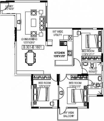 Mantri Astra (3BHK+2T (1,484 sq ft) 1484 sq ft)