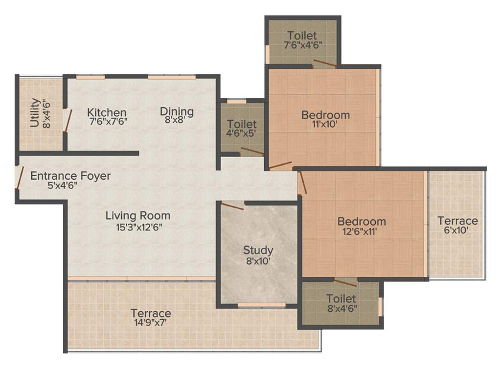 Benchmark Sirocco Grande (2BHK+3T (1,325 sq ft) + Study Room 1325 sq ft)