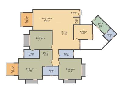 Hiranandani Bayview (3BHK+3T (1,980 sq ft) + Servant Room 1980 sq ft)