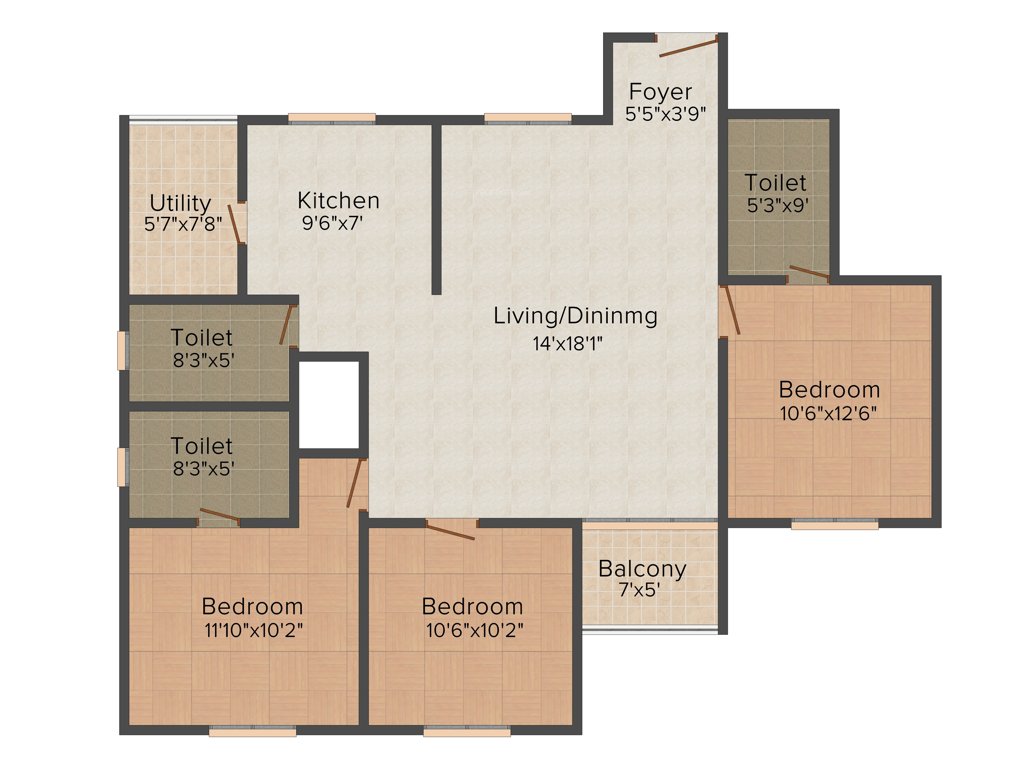 Aaspire Meadows (3BHK+3T (1,405 sq ft) 1405 sq ft)