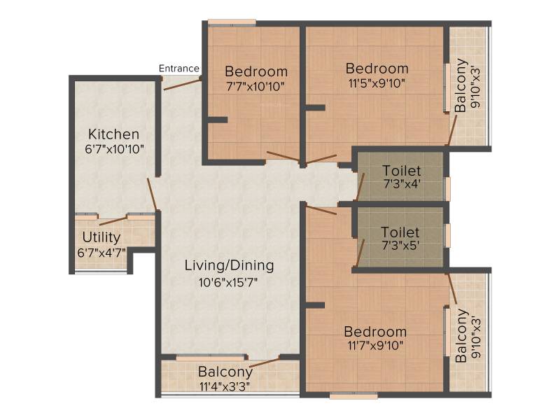 Mohan Raga (3BHK+2T (1,081 sq ft) 1081 sq ft)