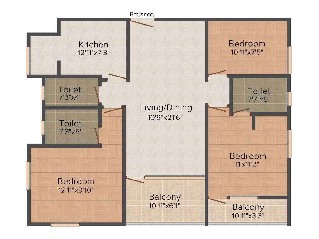 Mohan Raga (3BHK+3T (1,220 sq ft) 1220 sq ft)