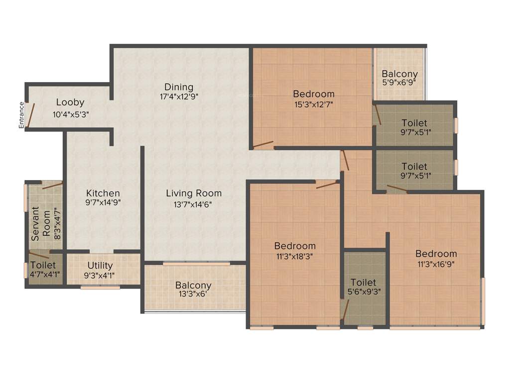 Lancor Cirrus (3BHK+3T (2,332 sq ft)   Servant Room 2332 sq ft)