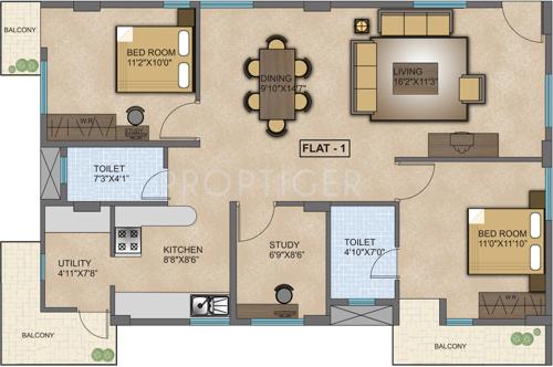 Sai Sri Balaji Classic (2BHK+2T (1,160 sq ft)   Study Room 1160 sq ft)