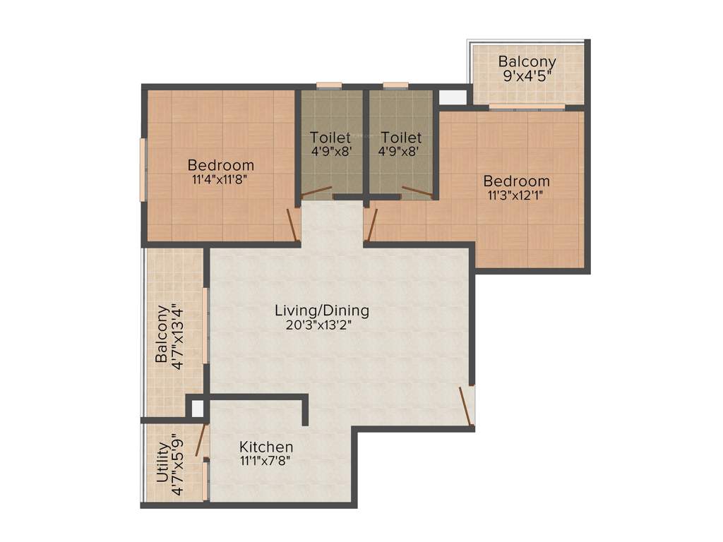 Artech Avantika (2BHK+2T (1,150 sq ft) 1150 sq ft)