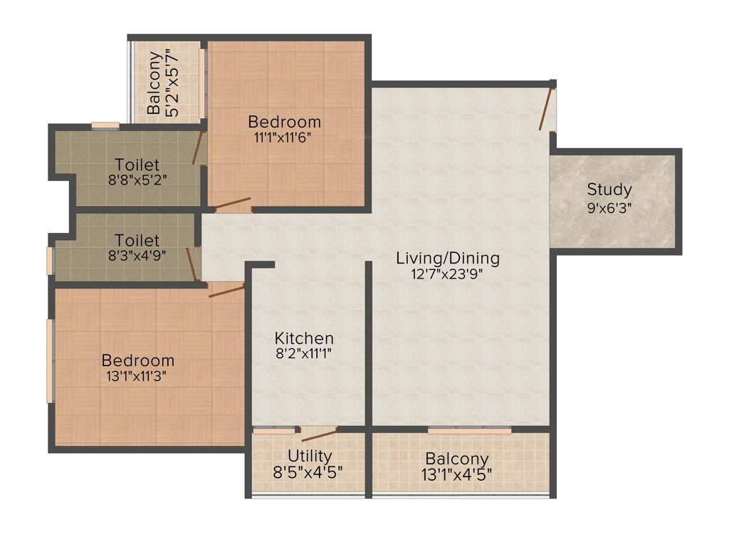 Artech Avantika (2BHK+2T (1,375 sq ft) + Study Room 1375 sq ft)