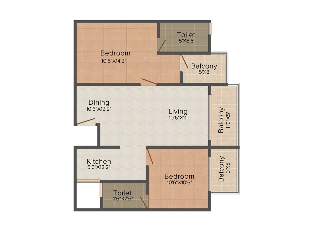Velpula Orchid (2BHK+2T (1,072 sq ft) Study Room 1072 sq ft)