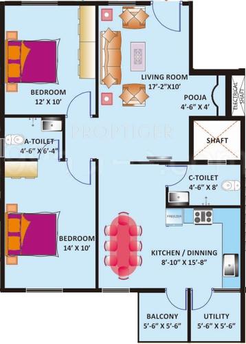 Sri Mitra Builders Spring Woods (2BHK+2T (1,094 sq ft) 1094 sq ft)