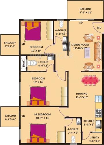 Sri Mitra Builders Spring Woods (3BHK+3T (1,345 sq ft) 1345 sq ft)