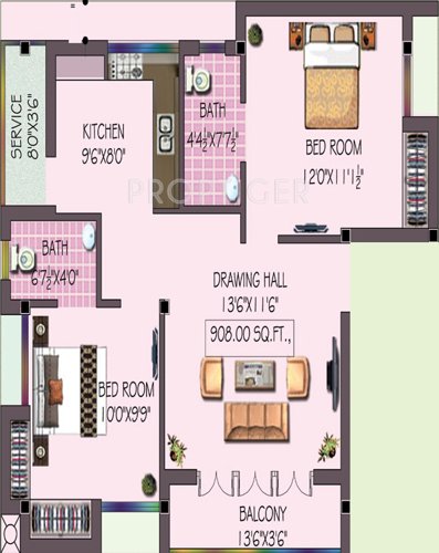 Cosy Pearl (2BHK+2T (908 sq ft) 908 sq ft)
