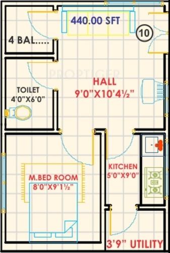 NSK Bliss Lands Floor Plan (1BHK+1T (440 sq ft) 440 sq ft)