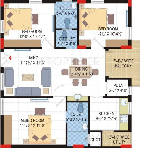 Lore Asvasidh Towers (3BHK+3T (1,373 sq ft)   Pooja Room 1373 sq ft)