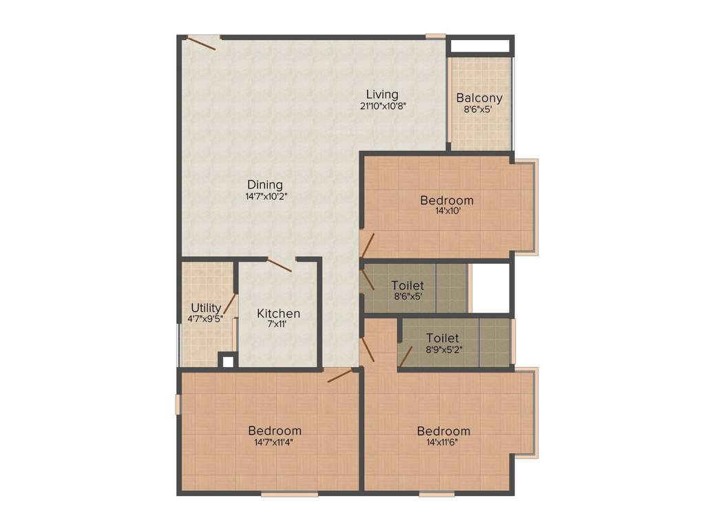 Merlin Cambridge (3BHK+2T (1,840 sq ft) 1840 sq ft)
