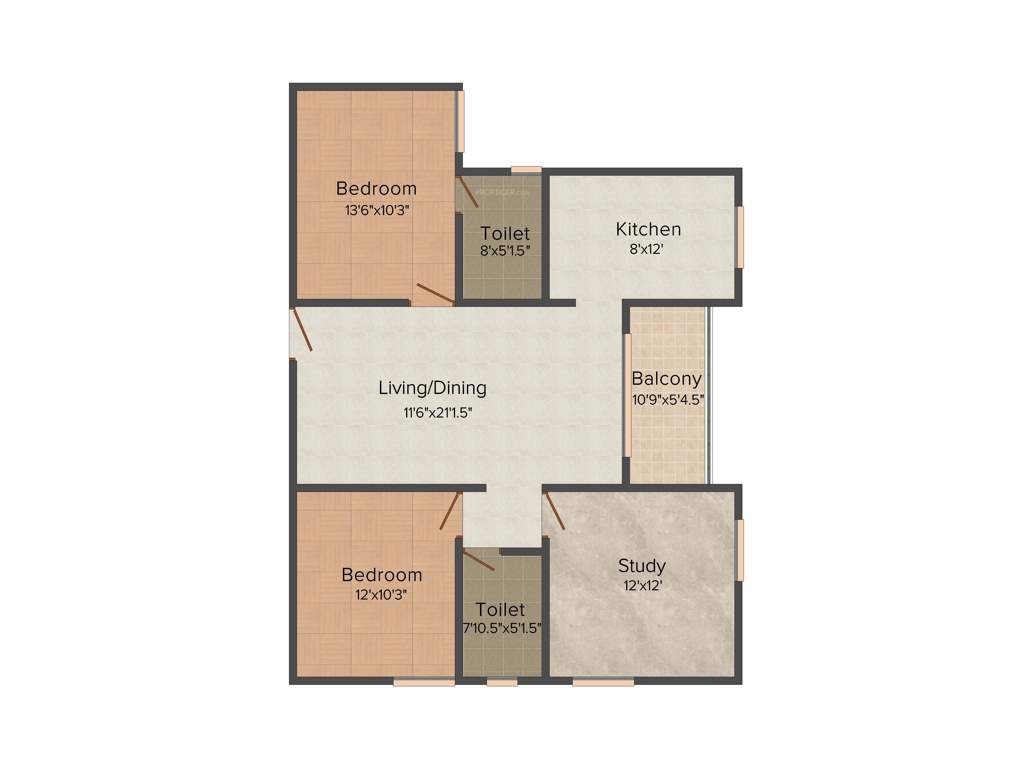 Radiance Shine (2BHK+2T (1,298 sq ft) + Study Room 1298 sq ft)