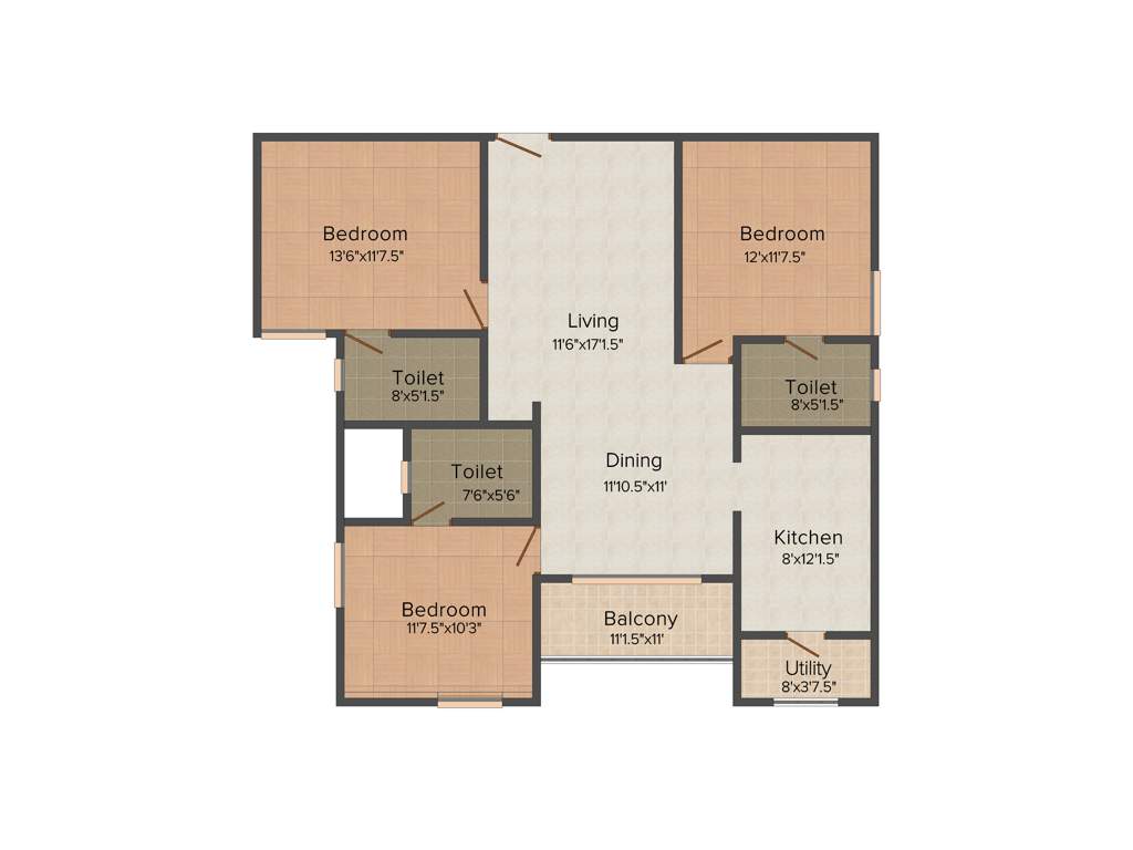 Radiance Shine (3BHK+3T (1,510 sq ft) 1510 sq ft)