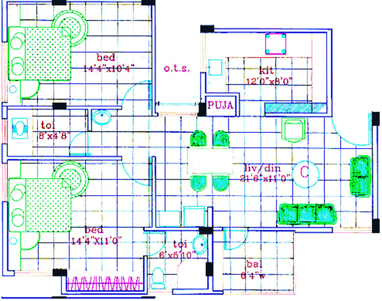 Pranaam Foundations Malnad Castle Floor Plan (2BHK+2T (1,094 sq ft) 1094 sq ft)