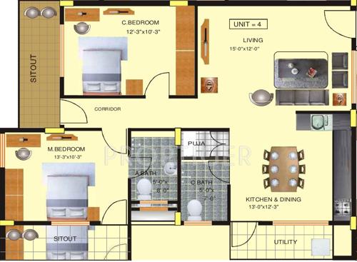 Chattels Gajamukha Residency (2BHK+2T (1,236 sq ft)   Pooja Room 1236 sq ft)