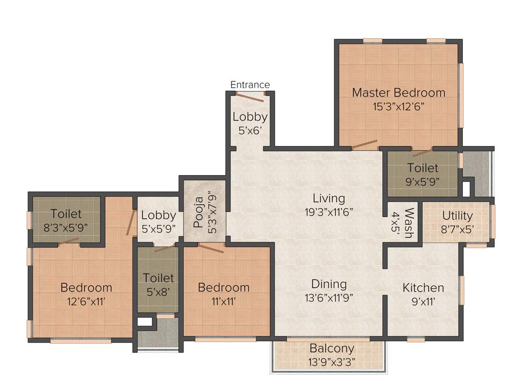 Srivari Srivari Diya (3BHK+3T (1,835 sq ft) 1835 sq ft)