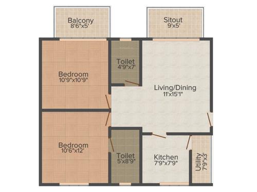 Vandana Spring Woods (2BHK+2T (1,025 sq ft) 1025 sq ft)