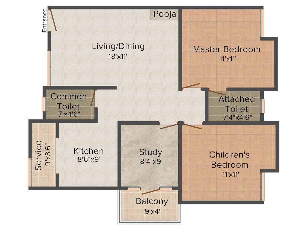 Sanjay Opera (2BHK+2T (1,125 sq ft) Study Room 1125 sq ft)