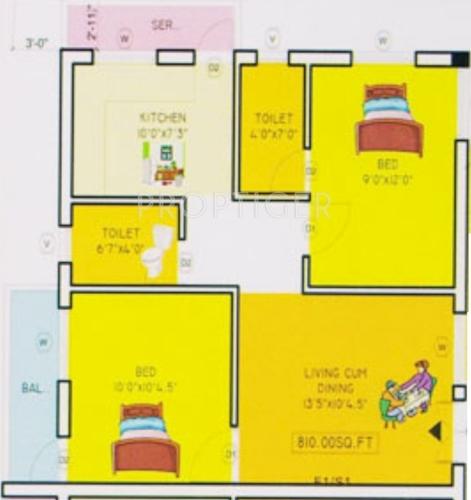 JHL Shriram Paradise (2BHK+2T (810 sq ft) 810 sq ft)