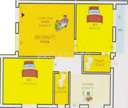 JHL Shriram Paradise (2BHK+2T (860 sq ft) 860 sq ft)