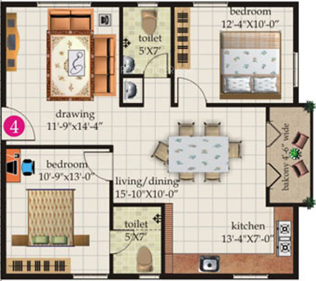 MC Sarovar (2BHK+2T (1,095 sq ft) 1095 sq ft)