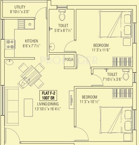 Oyester White Blossom (2BHK+2T (1,007 sq ft) Pooja Room 1007 sq ft) Oyester White Blossom (2BHK+2T (1,007 sq ft) Pooja Room 1007 sq ft)