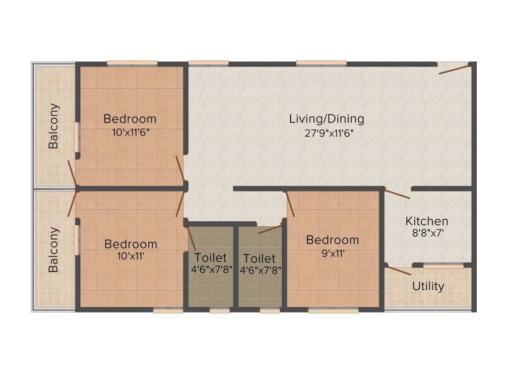 BM Silver Spring (3BHK+2T (1,275 sq ft) 1275 sq ft)