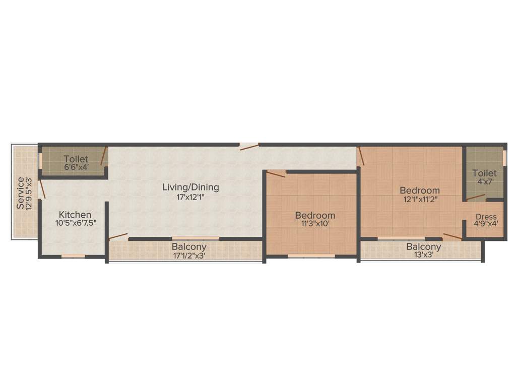 SPE Ansika Apartment (2BHK+2T (1,021 sq ft) 1021 sq ft)