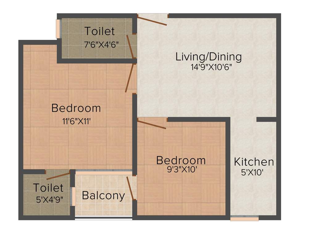 Uday East Avenue (2BHK+2T (1,015 sq ft) 1015 sq ft)