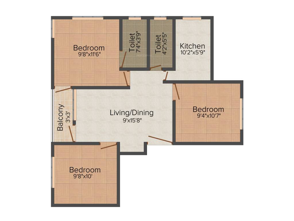 Kwality Bliss (3BHK+3T (958 sq ft) 958 sq ft)